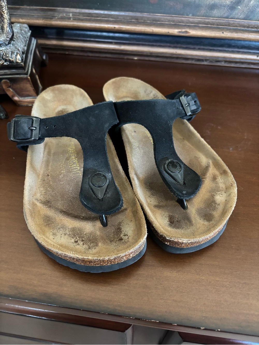 Birkenstock Black Suede Thong Sandals 36